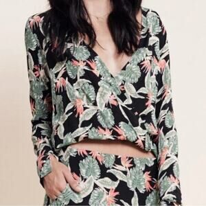 For Love & Lemons Palm Print Aloha Wrap Top Black Floral Women’s Size Small